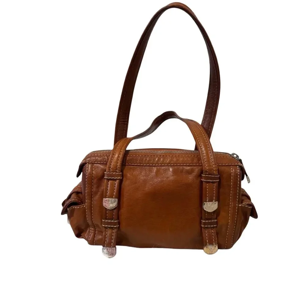 Michael Kors Medium East-West Leather Satchel Bag Caramel – Silver Hardware